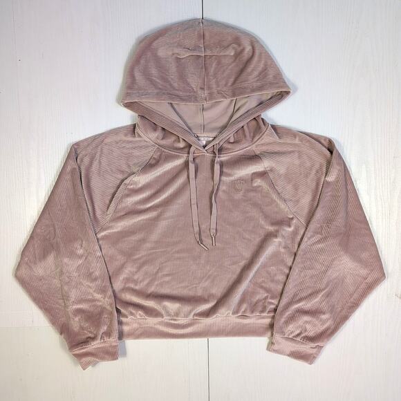 Victoria’s Secret Hoodie Womens XL Blush Ribbed Velour Velvet Cropped Pullover - Picture 3 of 10